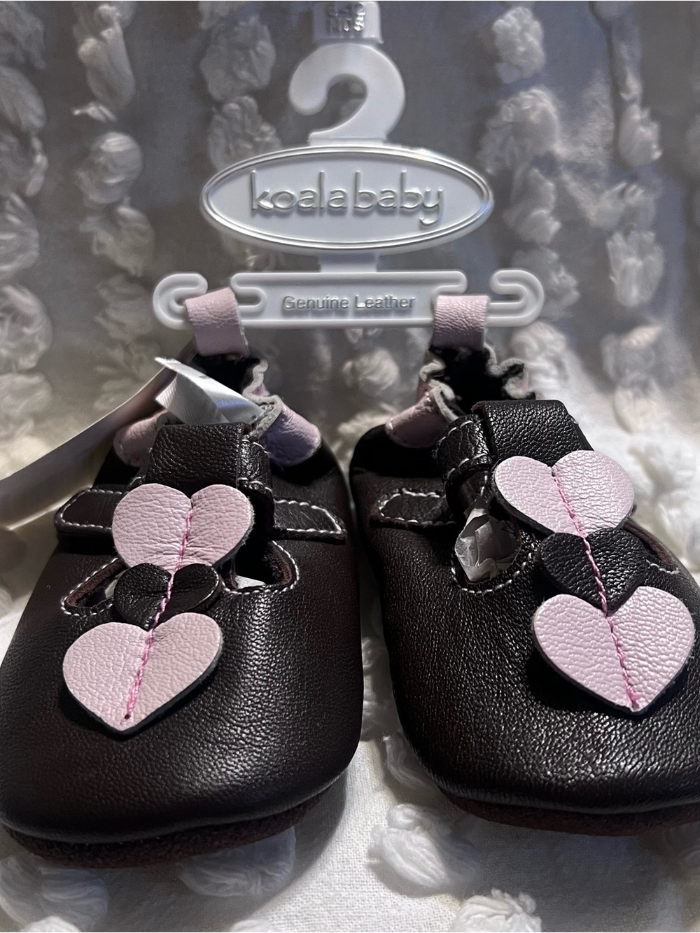 Koala Kids Kids' brown leather  Mary Jane Shoes with Pink Hearts